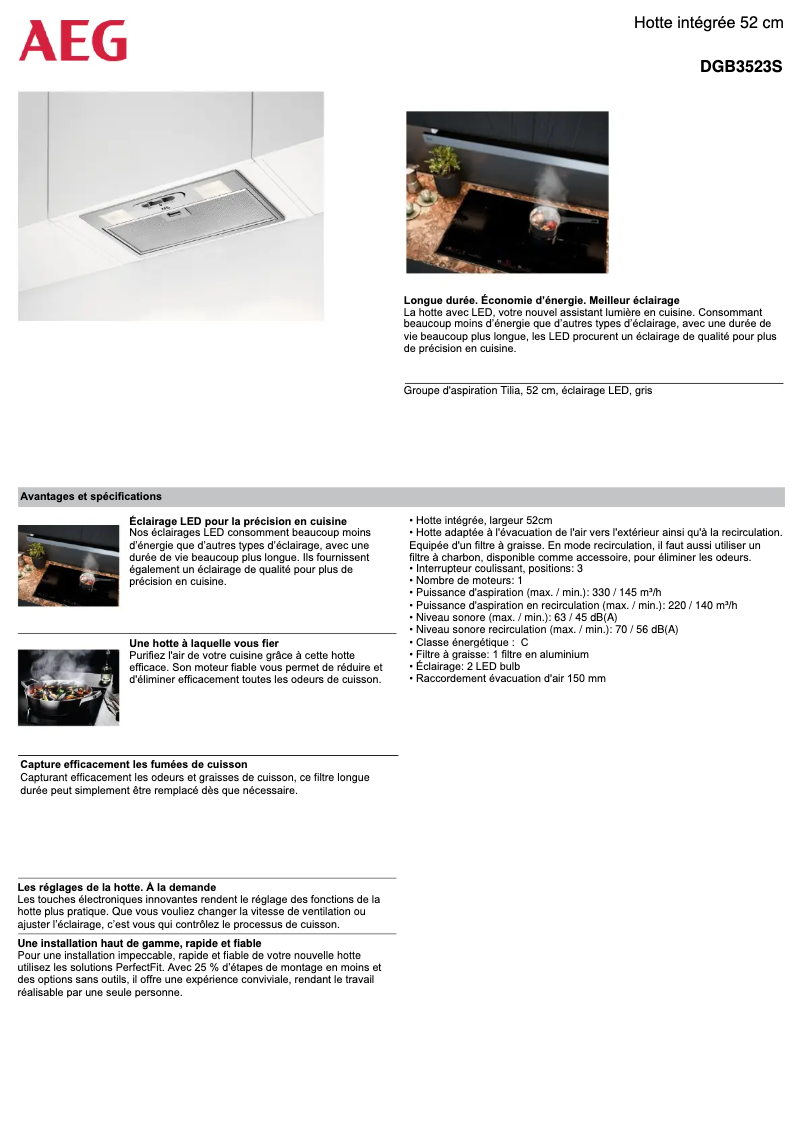 Página 1 del manual Ficha técnica AEG DGB3523S