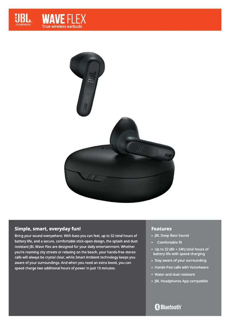 Page 1 de la notice Manuel utilisateur JBL Wave Flex