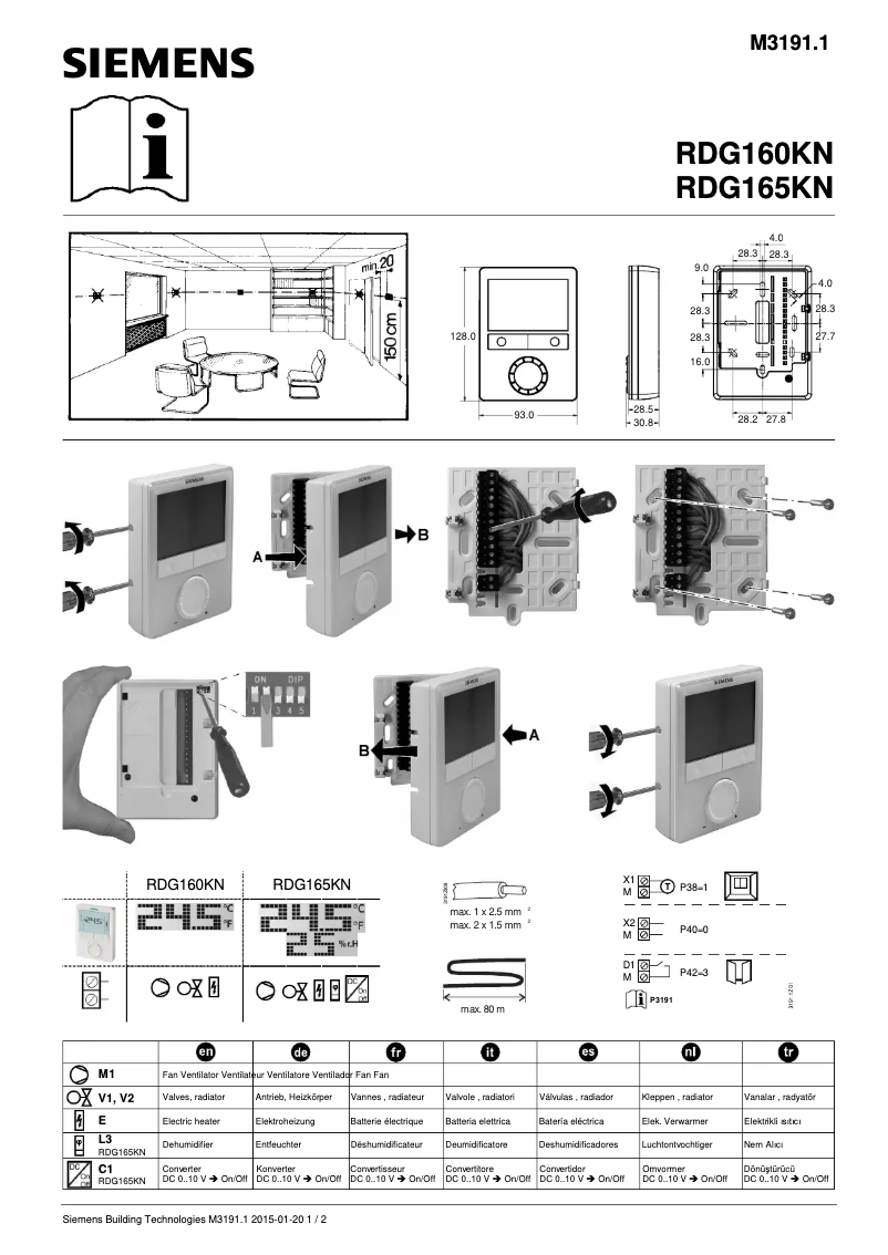 Page n°1 - Manuel utilisateur Siemens RDG165KN