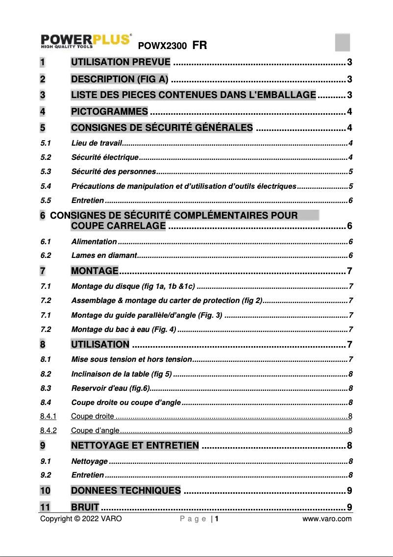 Image de la première page du manuel de l'appareil POWX2300