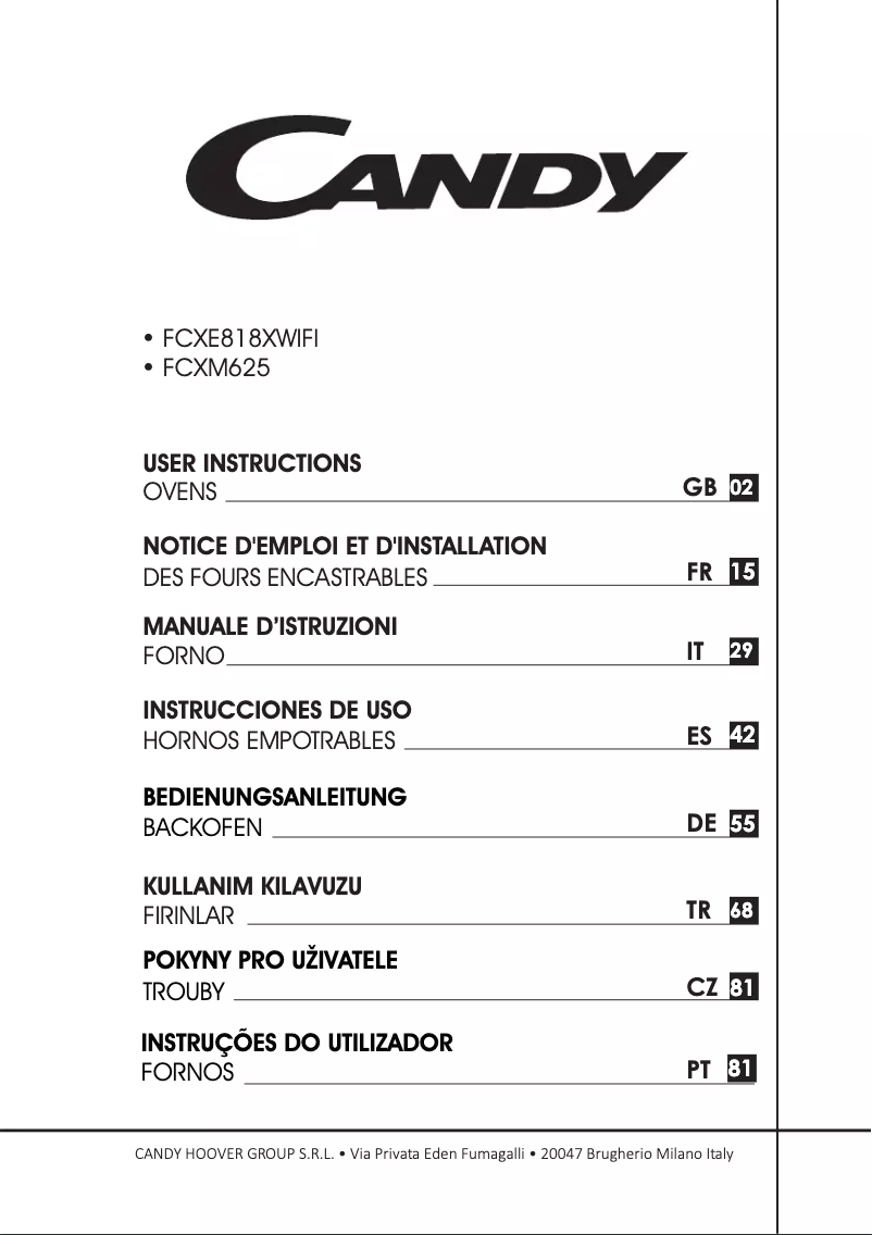 Page n°1 - Manuel utilisateur Candy FCXE 818XWIFI