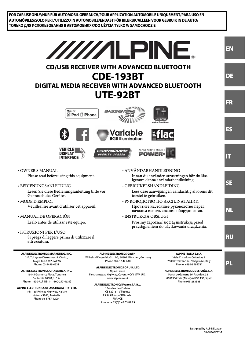 Página 1 del manual Manual de usuario Alpine CDE-193BT