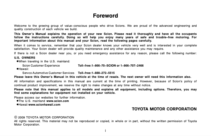 Page 1 de la notice Manuel utilisateur Scion xB (2010)