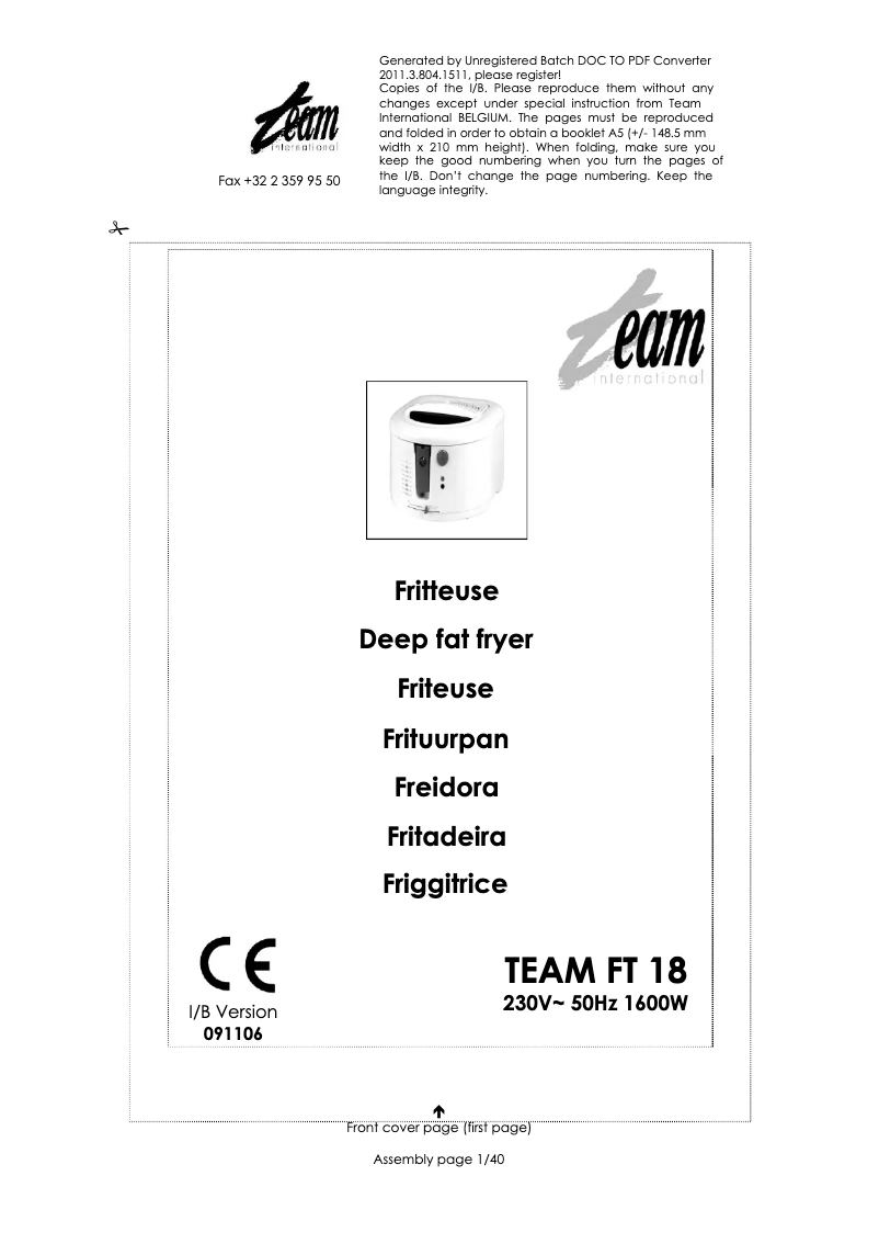 Page n°1 - Manuel utilisateur Team FT 18