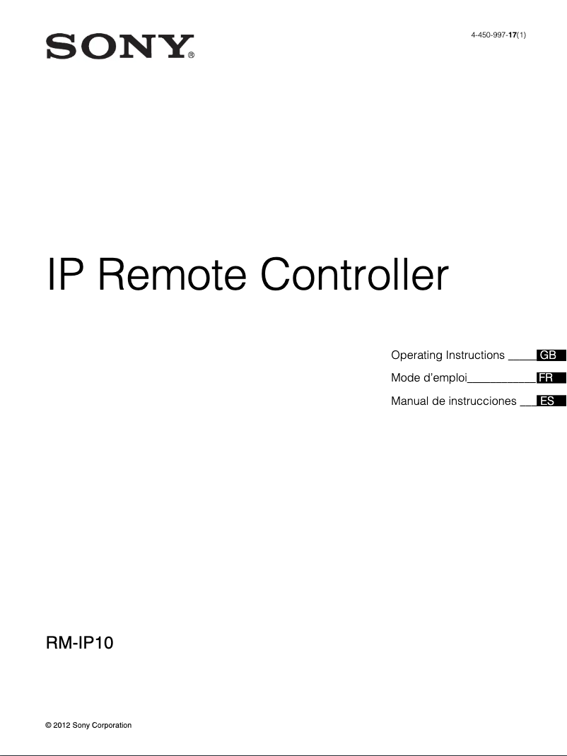 Page n°1 - Manuel utilisateur Sony RM-IP10