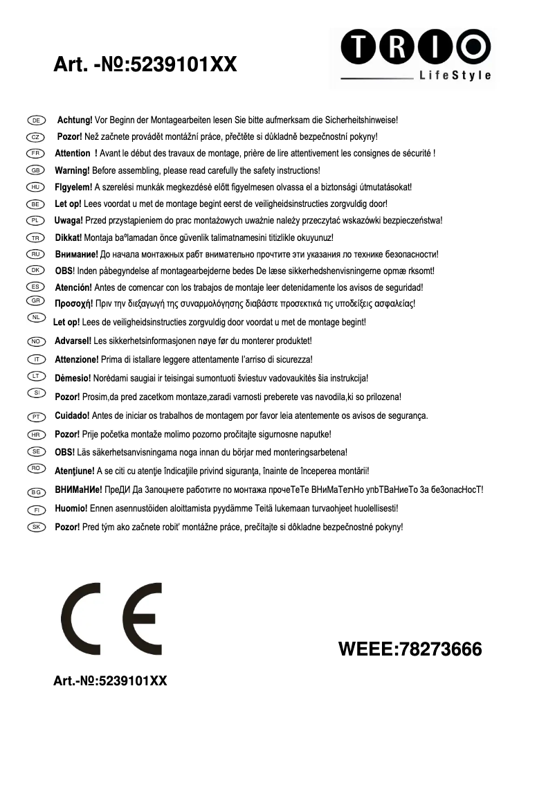 Page n°1 - Manuel utilisateur Trio Lighting Swan 523910102