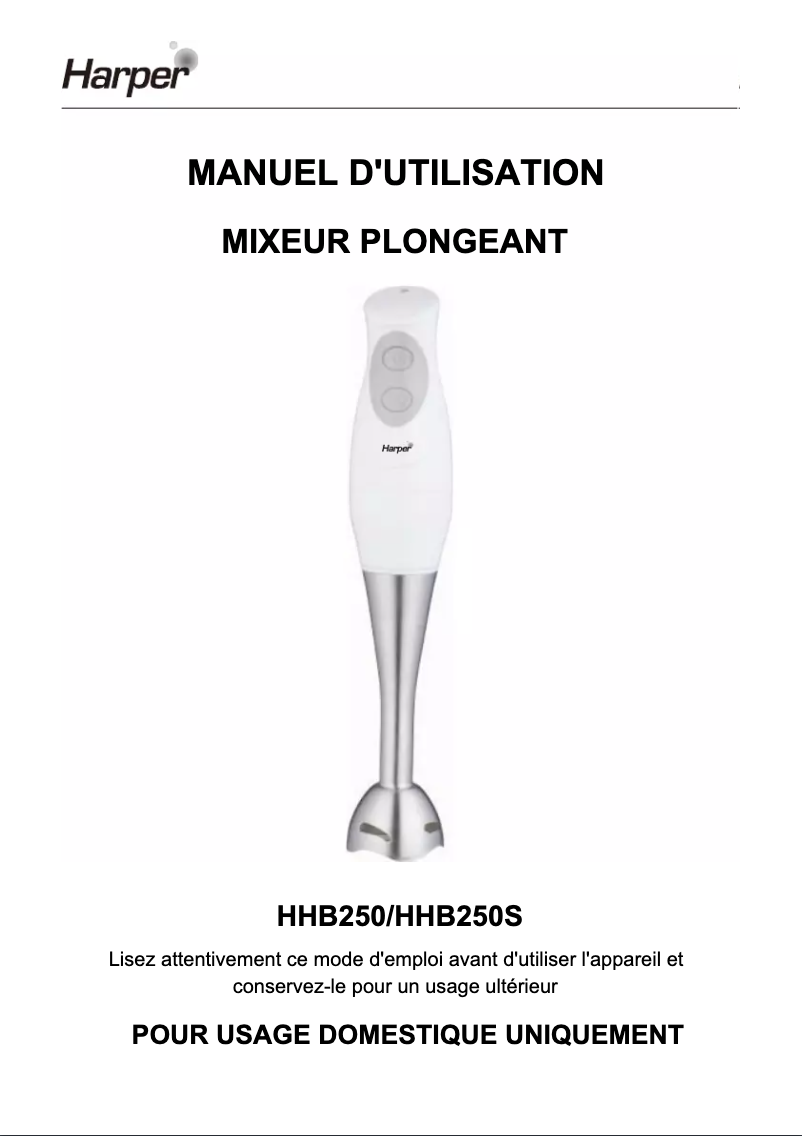 Page n°1 - Manuel utilisateur Harper HHB250