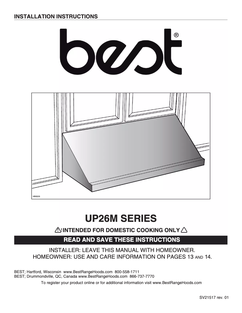 Page n°1 - Guide d'installation Best Classico UP26M48SB