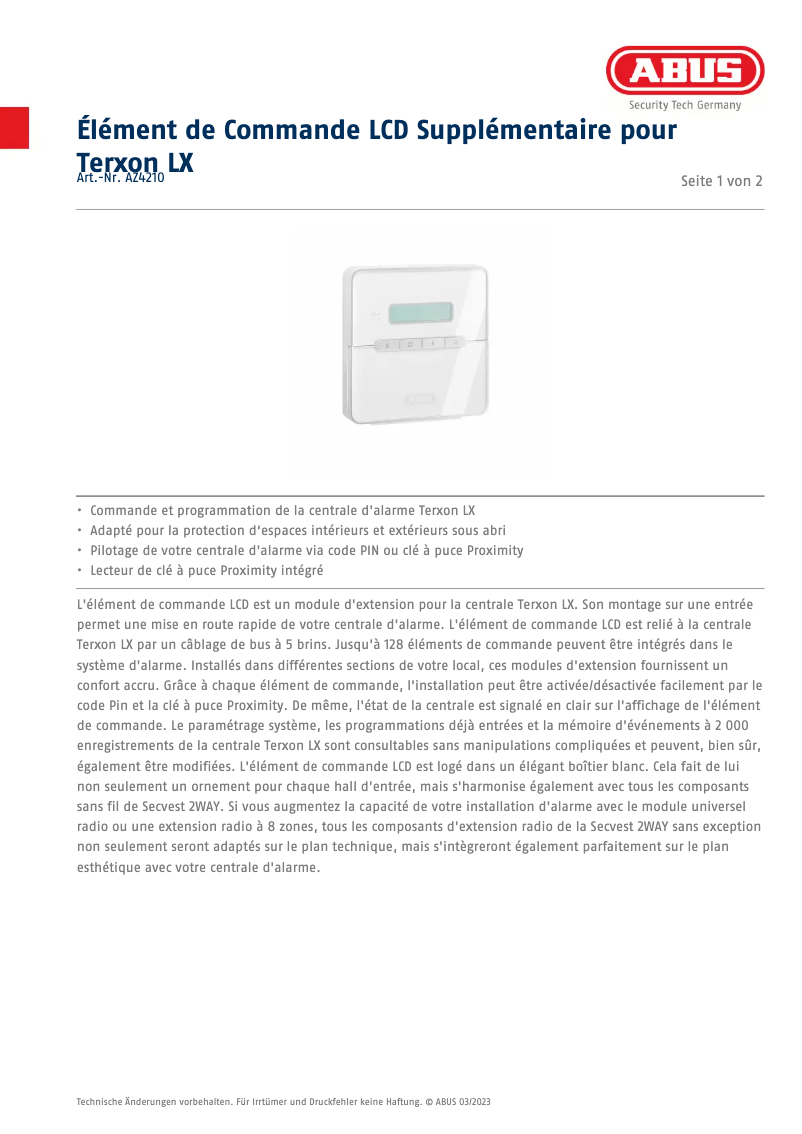 Page n°1 - Fiche technique Abus AZ4210