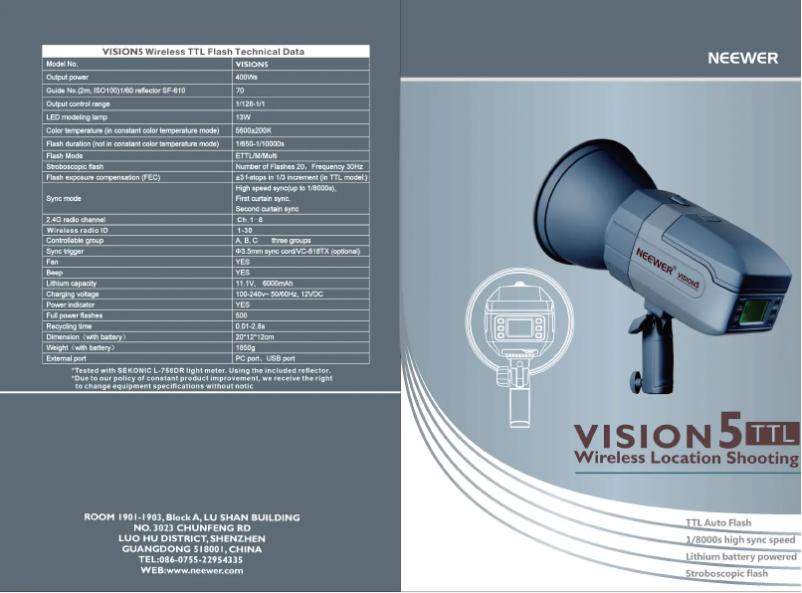 Page 1 de la notice Manuel utilisateur Neewer VISION5