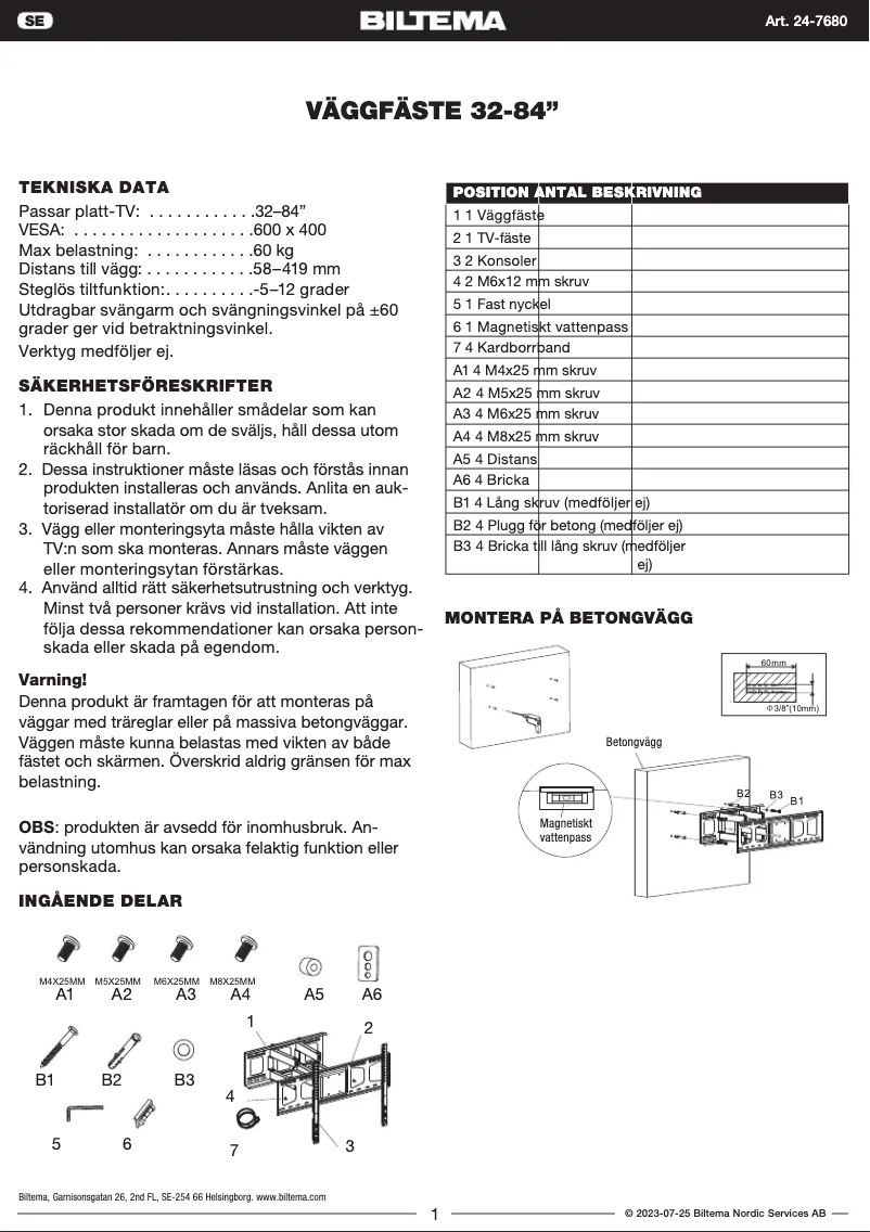 Page 1 de la notice Manuel utilisateur Biltema 24-7680