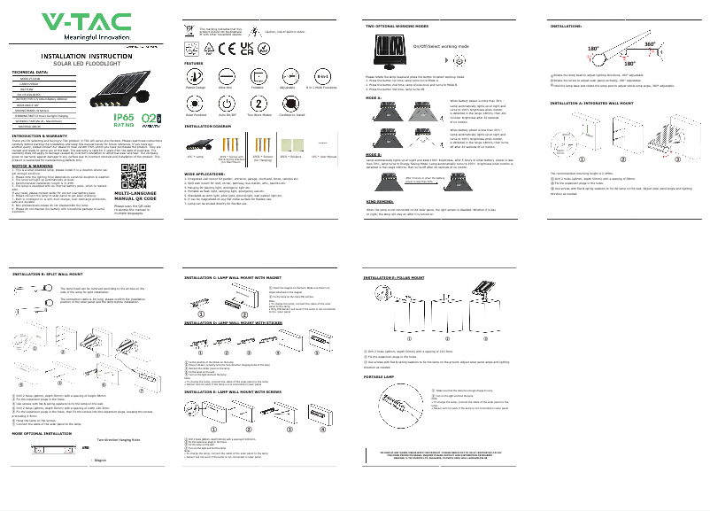 Page 1 de la notice Manuel utilisateur V-TAC VT-11108