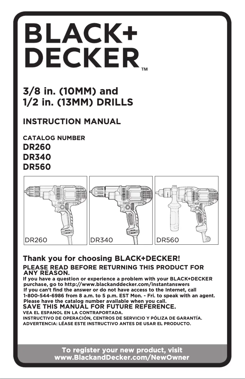 Page 1 de la notice Manuel utilisateur Black & Decker DR560