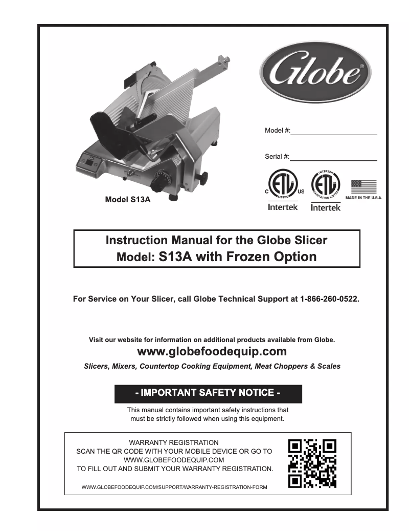 Page n°1 - Manuel utilisateur Globe S13A-05