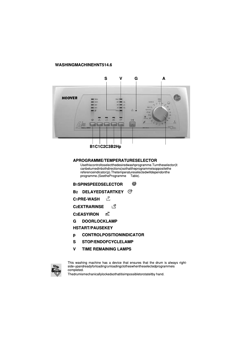 Page 1 de la notice Manuel utilisateur Hoover HNT 514.6-47 AAA
