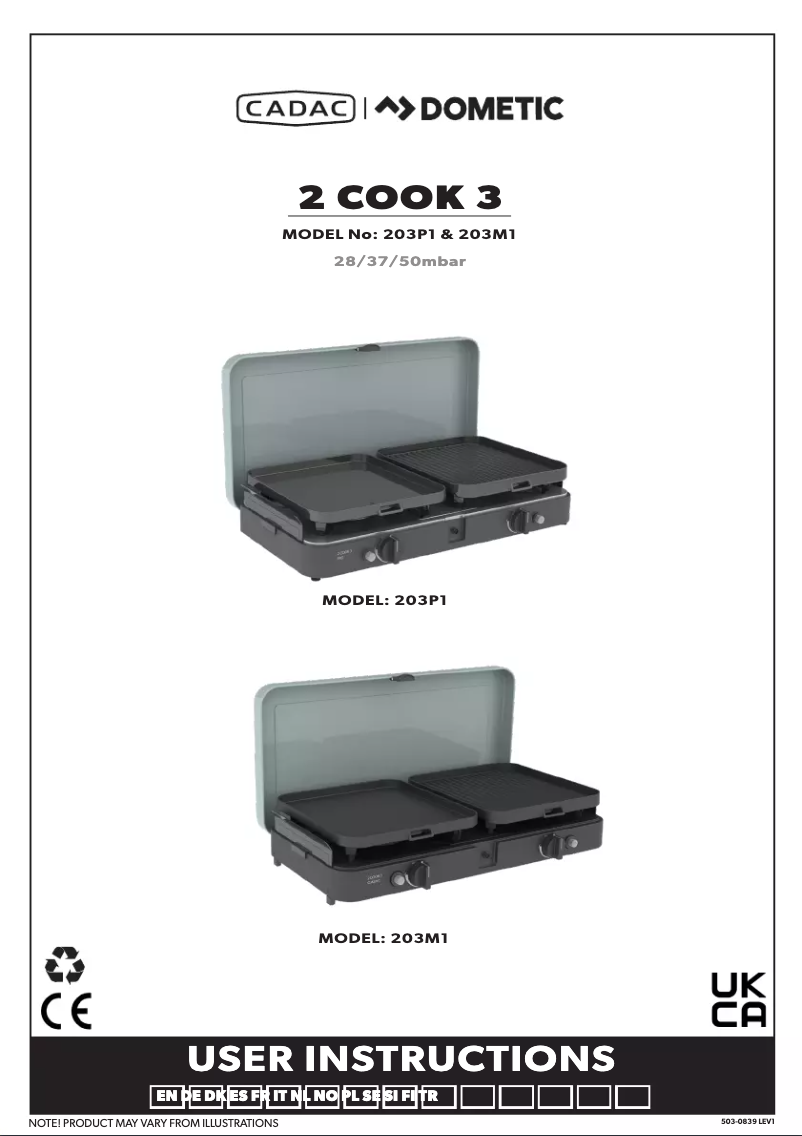 Page 1 de la notice Manuel utilisateur Cadac 2 Cook 3