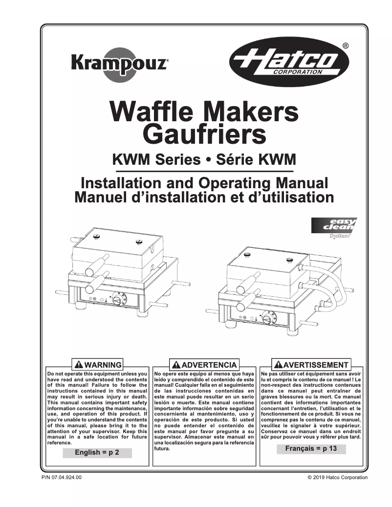 Page n°1 - Manuel utilisateur Krampouz KWMSL.4BR46620