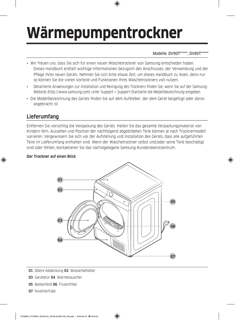 Page n°1 - Manuel utilisateur Samsung DV80T5220TT