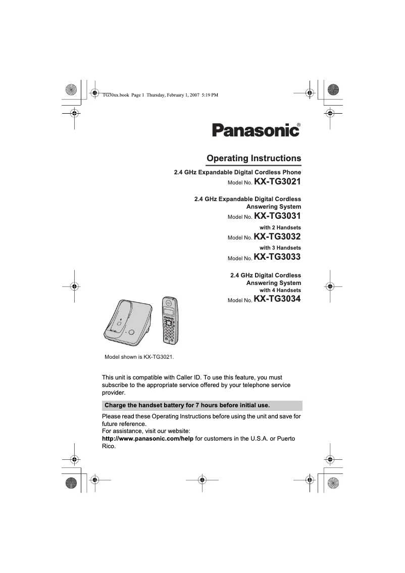 Page 1 de la notice Manuel utilisateur Panasonic KX-TG3031