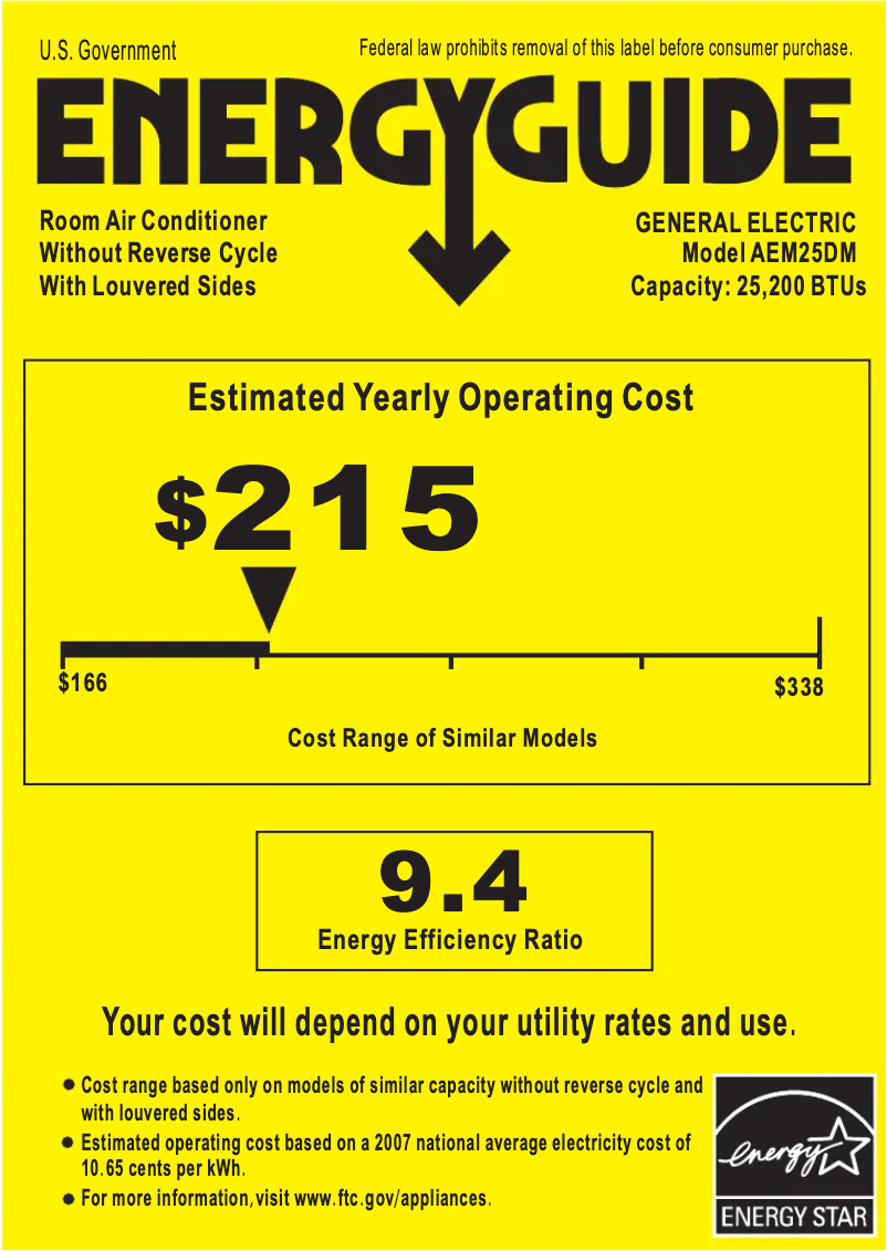 Page 1 de la notice Label énergétique GE AEM25DM