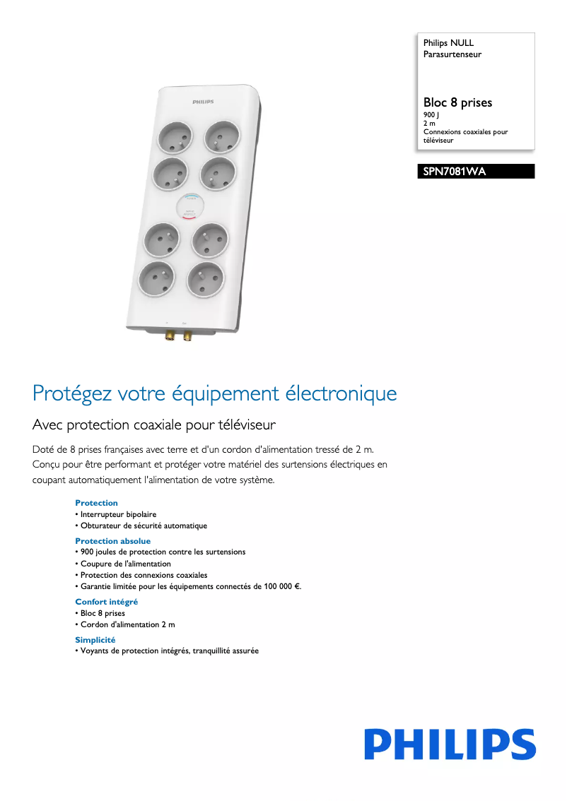 Page 1 of the manual Technical Sheet Philips SPN7081WA