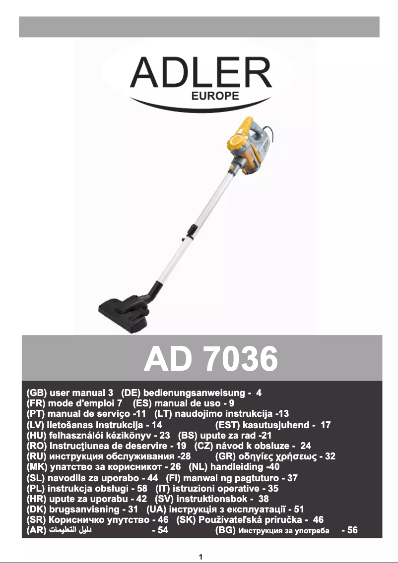 Page 1 de la notice Manuel utilisateur Adler AD 7036