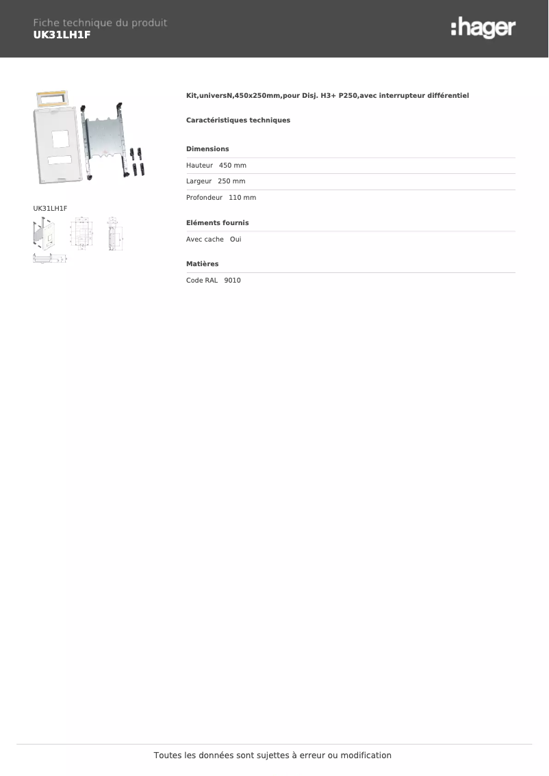 Page n°1 - Fiche technique Hager UK31LH1F