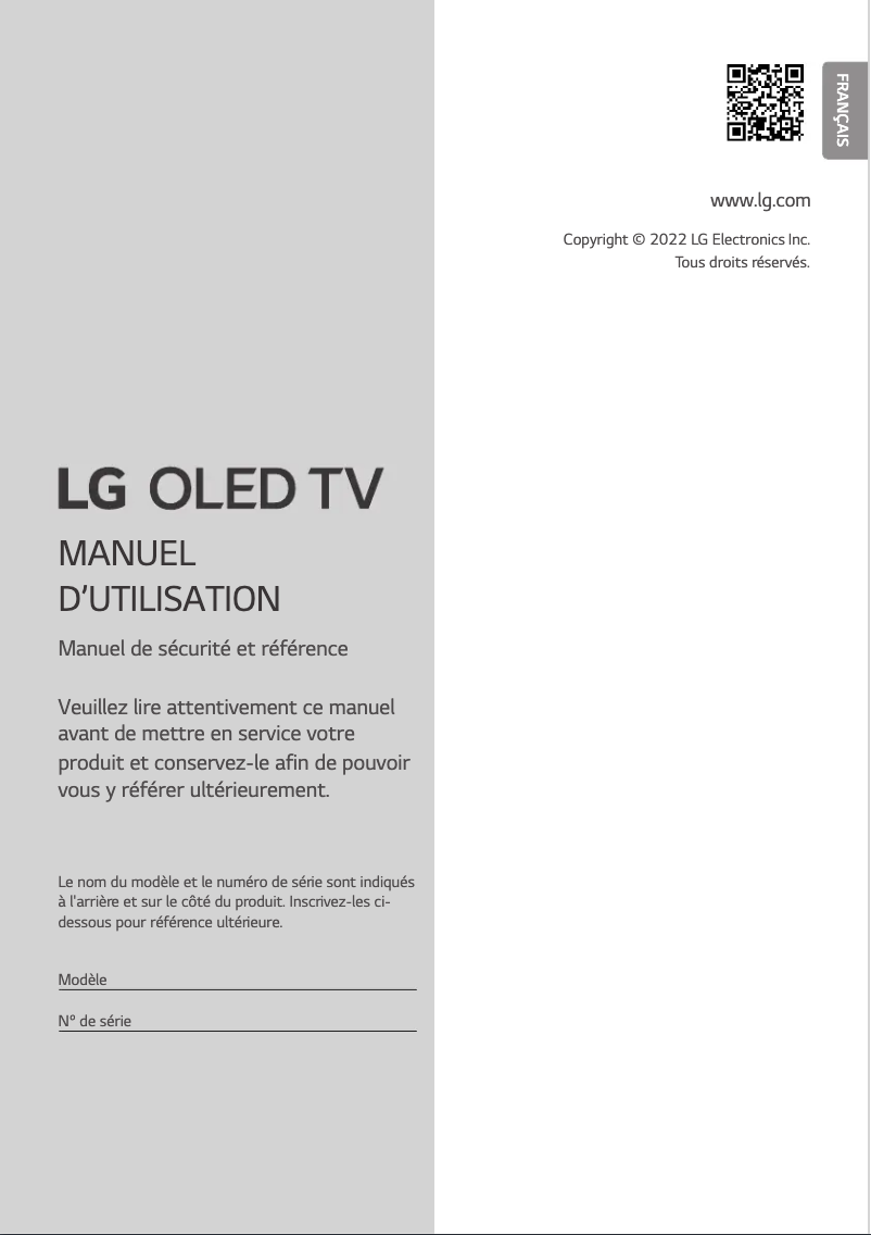 Page 1 de la notice Manuel utilisateur LG OLED55A26LA