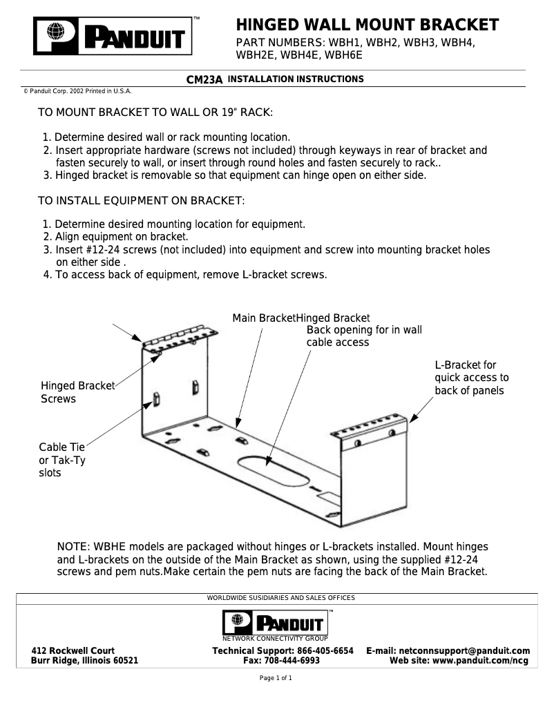 Page n°1 - Mode d'emploi Panduit WBH6E