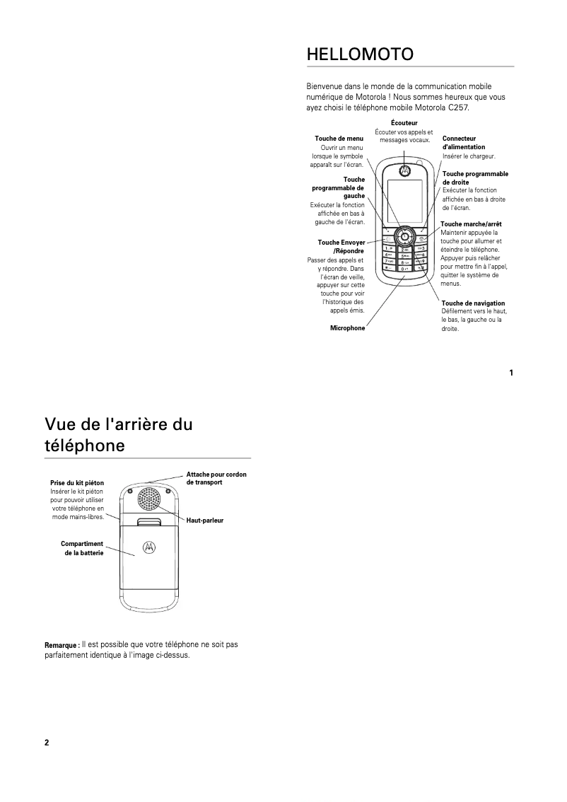 Page 1 de la notice Manuel utilisateur Motorola C257