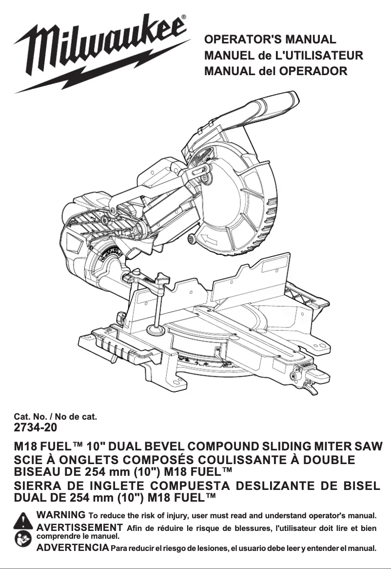 Page 1 de la notice Manuel utilisateur Milwaukee M18 Fuel 2734-21