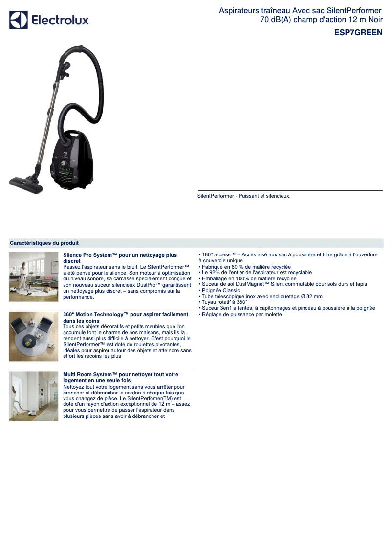 Page n°1 - Fiche technique Electrolux ESP7GREEN