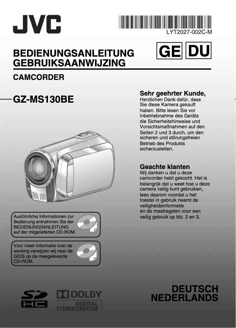 Page 1 de la notice Manuel utilisateur JVC GZ-MS130BE