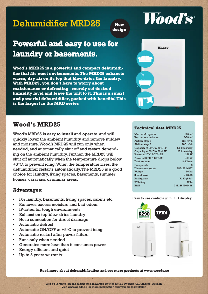 Page 1 de la notice Fiche technique Wood's MRD25