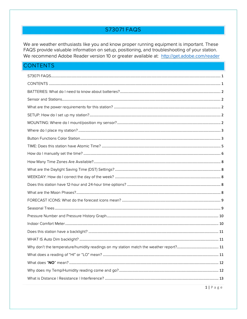 Page 1 de la notice FAQ La Crosse Technology S73071