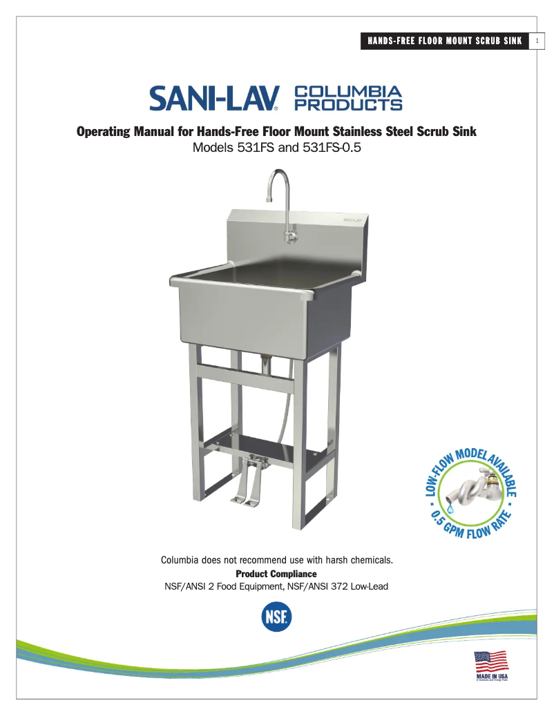 Page 1 de la notice Manuel utilisateur Sani-Lav 531FS