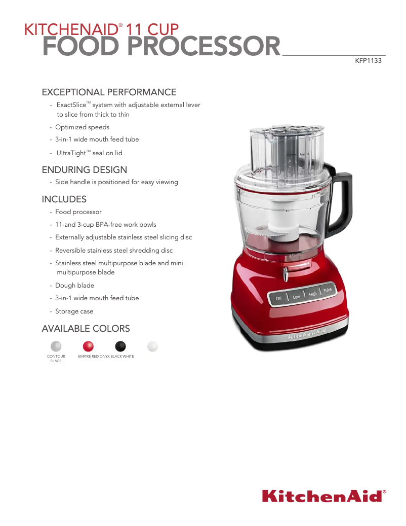 Page 1 de la notice Fiche technique KitchenAid KFP1133