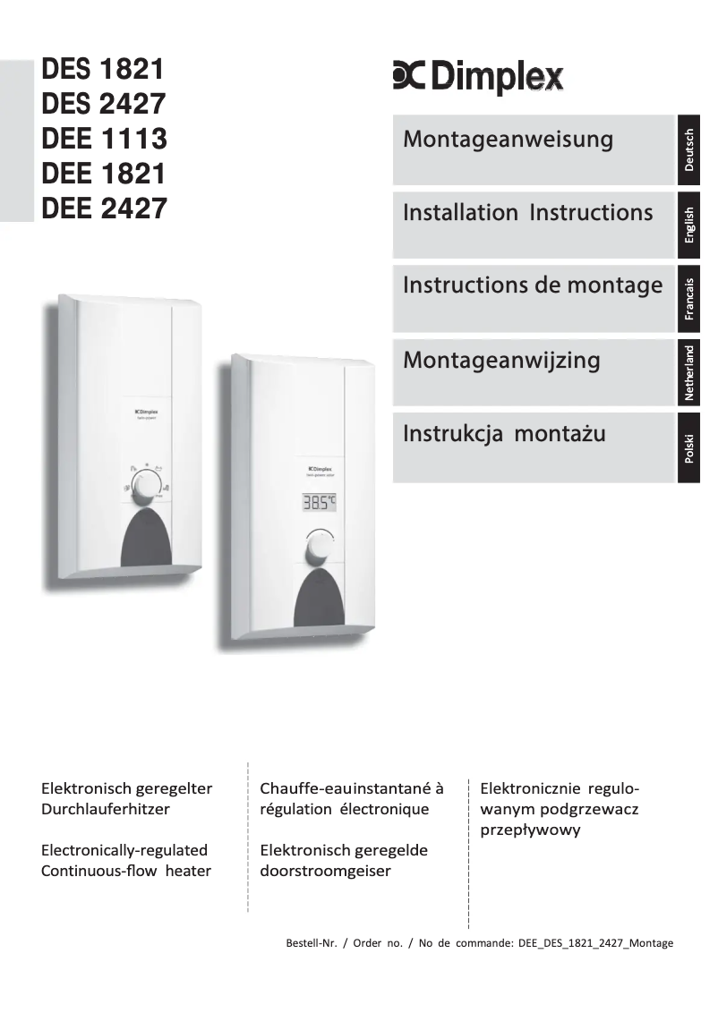 Page 1 de la notice Instructions / montage Dimplex DEE 2427