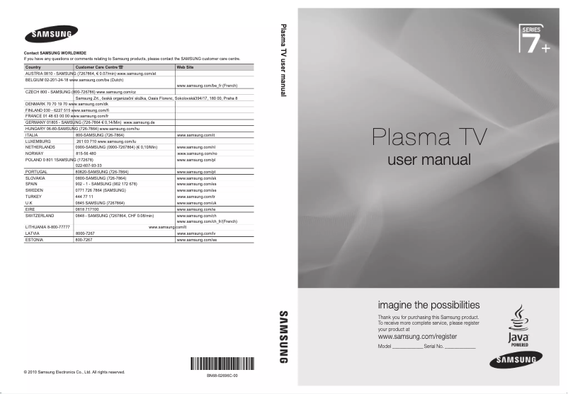 Page 1 de la notice Manuel utilisateur Samsung PS50C7705YS