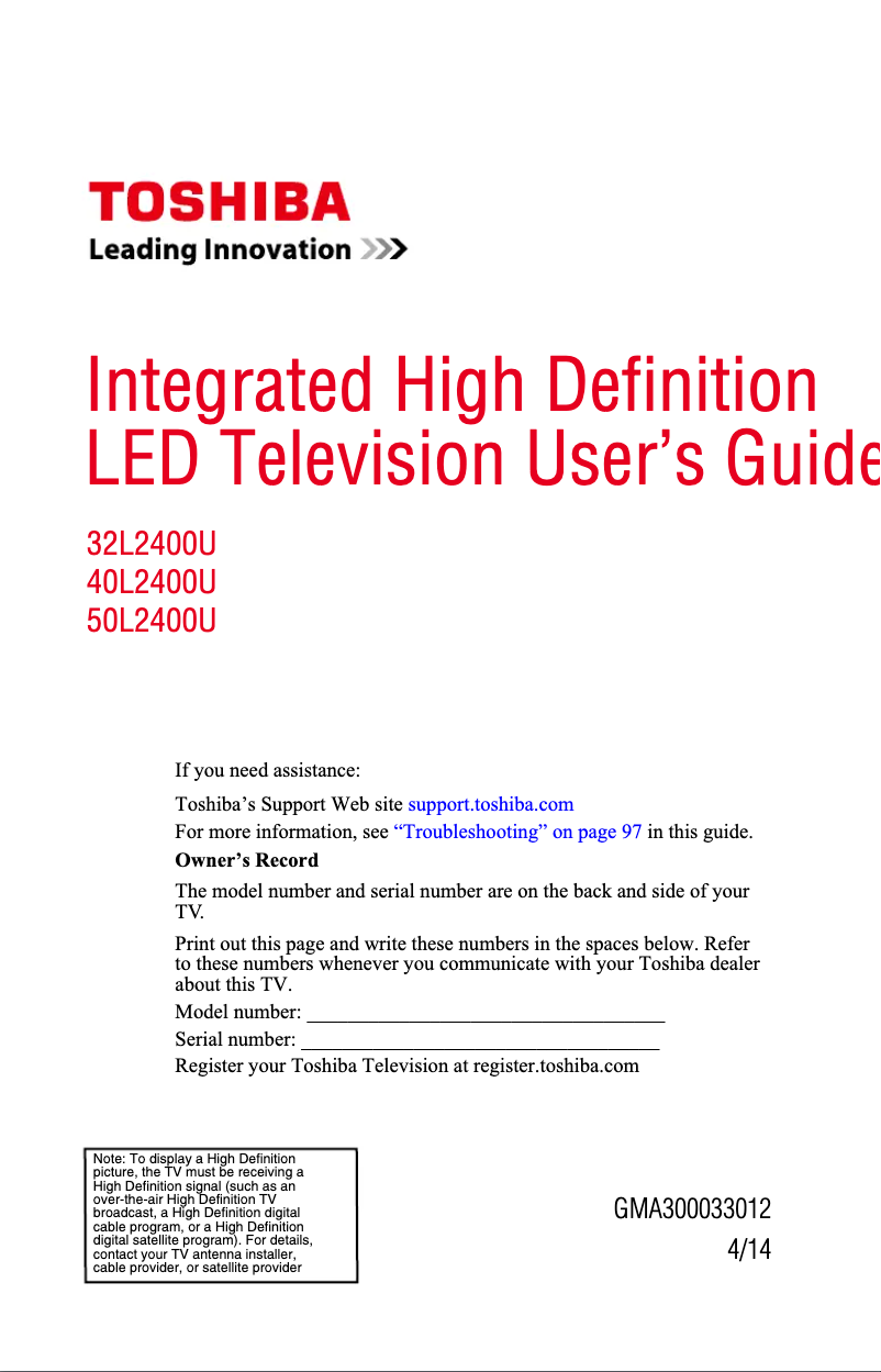 Image de la première page du manuel de l'appareil 40L2400U