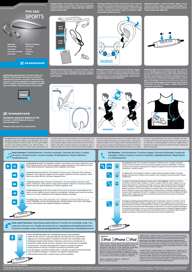 Page 1 de la notice Manuel utilisateur Sennheiser PMX 686i Sports