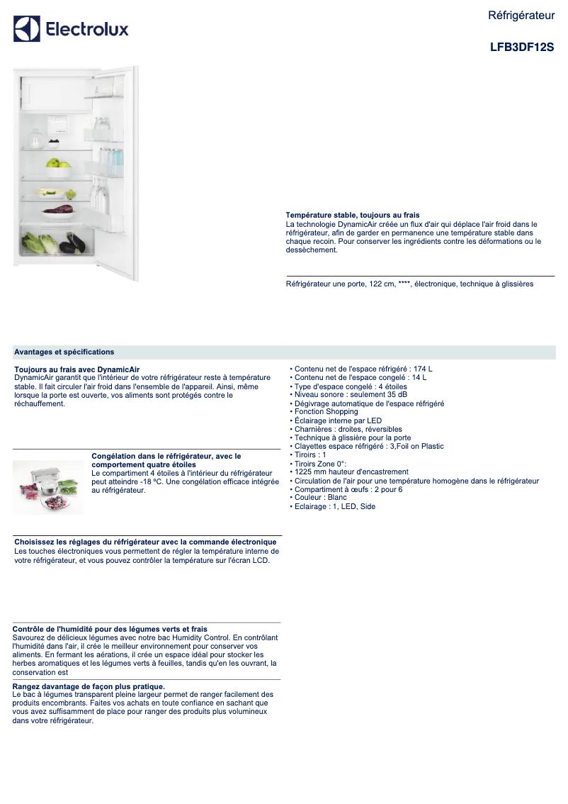 Page n°1 - Fiche technique Electrolux LFB3DF12S
