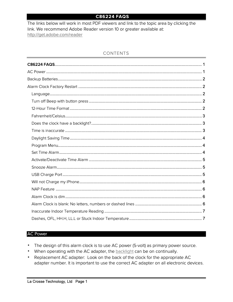 Page 1 de la notice FAQ La Crosse Technology C86224