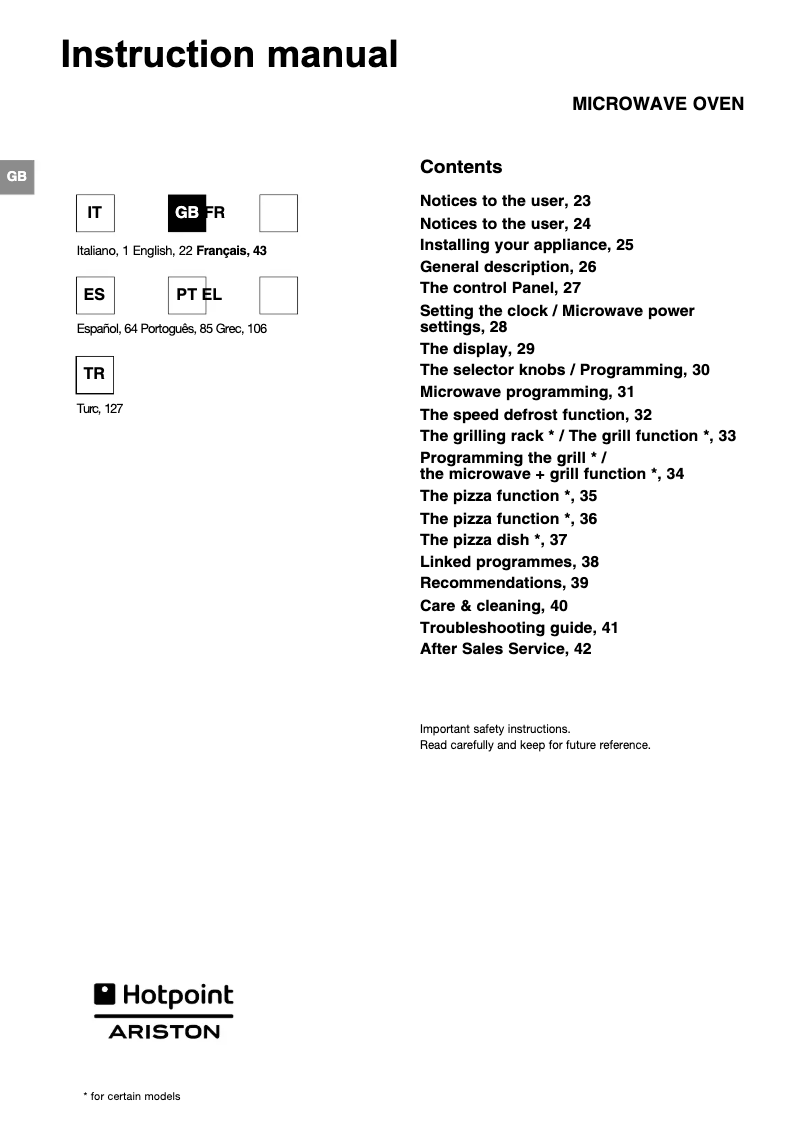 Page 1 de la notice Manuel utilisateur Ariston Thermo MWKA222X