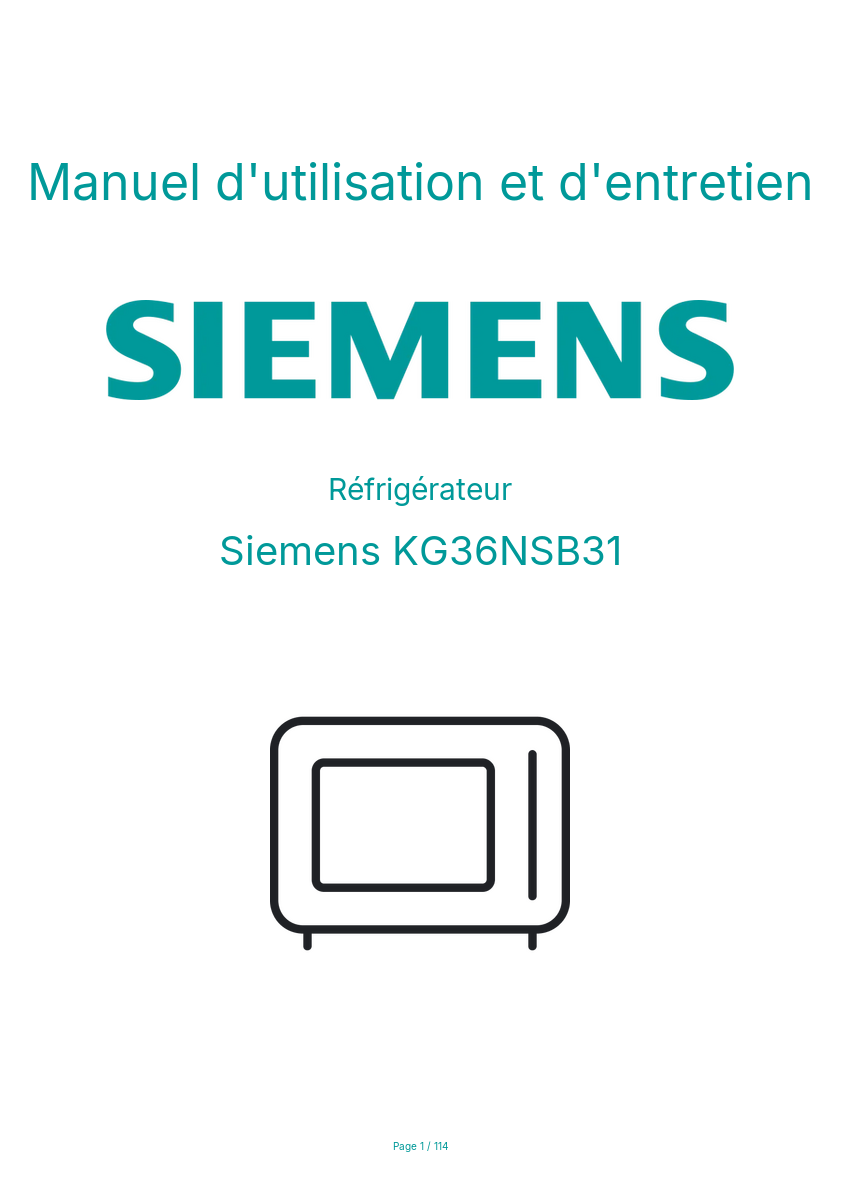 Image de la première page du manuel de l'appareil KG36NSB31