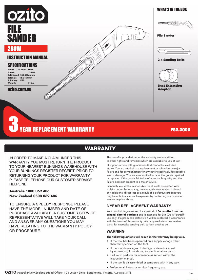 Page 1 de la notice Manuel utilisateur Ozito FSR-3000