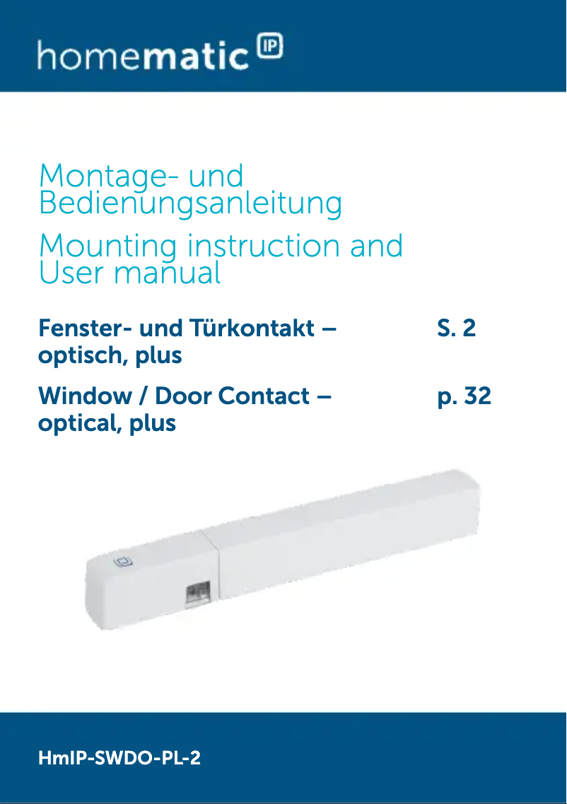 Page 1 de la notice Manuel utilisateur Homematic IP HMIP-SWDO-PL