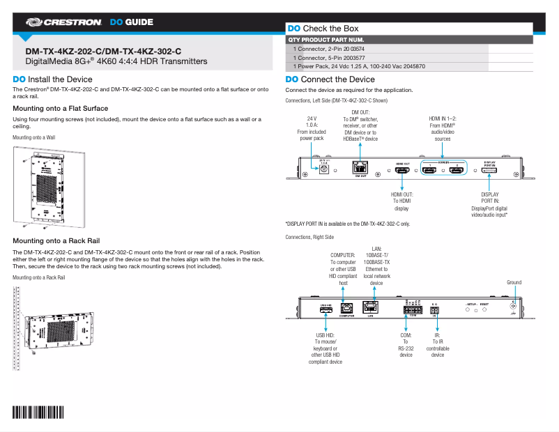 Page 1 de la notice Manuel utilisateur Crestron DM-TX-4KZ-202-C