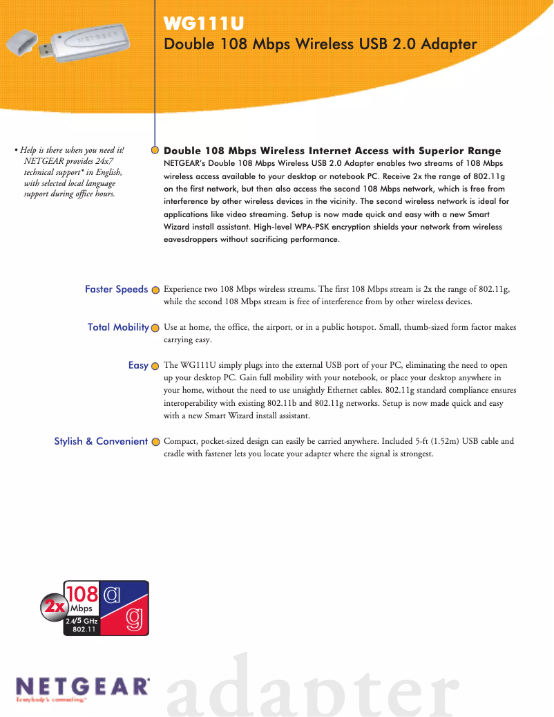 Página 1 del manual Ficha técnica Netgear WG111U
