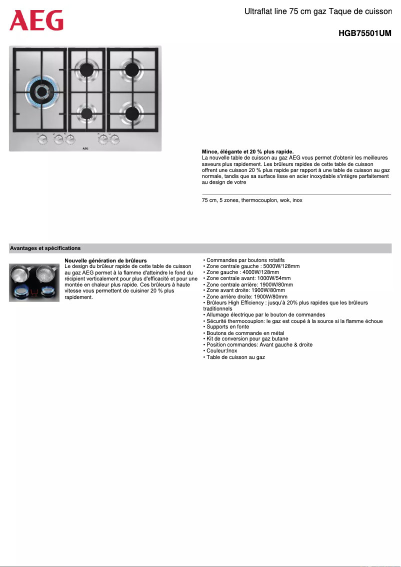 Page n°1 - Fiche technique AEG HGB75501UM